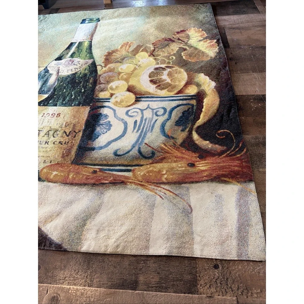 Wine Tapestry Wall Hanging Montagny 1998 Still Life Grapes Tuscan Kitchen Vtg
